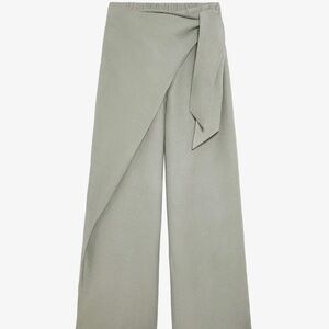 Oysho Women's Linen Blend Wide Leg Trousers Tie Front Pants XL